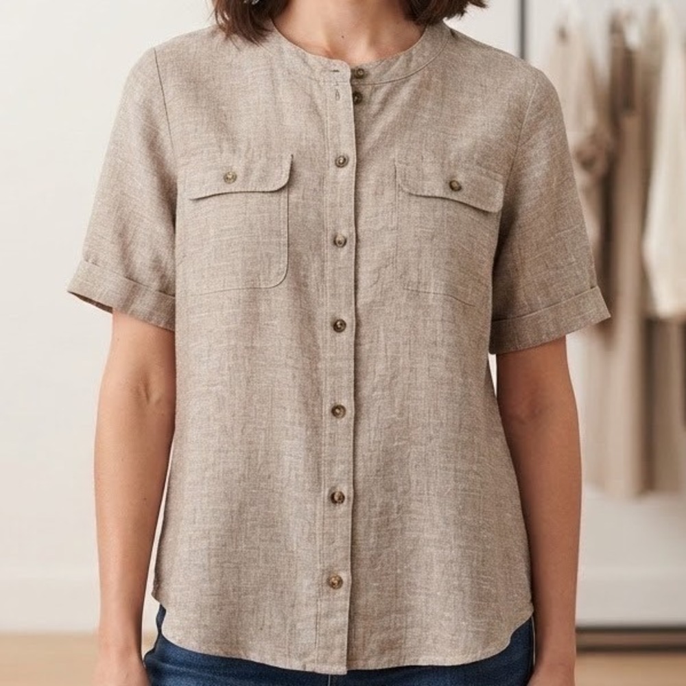 Duluth Trading Co Womens Hemp Organic Cotton Short Sleeve Button Down Shirt L